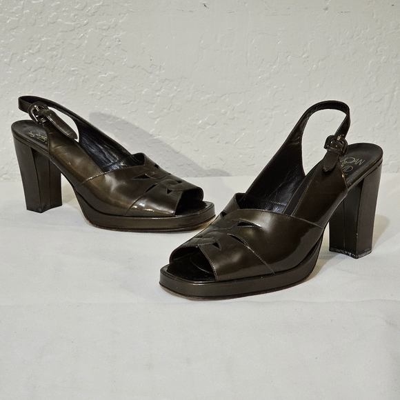 Joan & David Chunky Open Toe Slingback Leather Pumps Ladies Size 8M - Picture 2 of 6